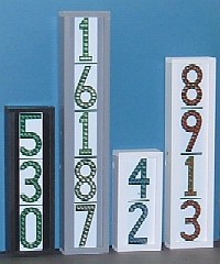 LEDress illuminated house numbers showing 2, 3, 4, and 5-digit vertical models LEDress illuminated house numbers showing 2, 3, 4, and 5-digit vertical models